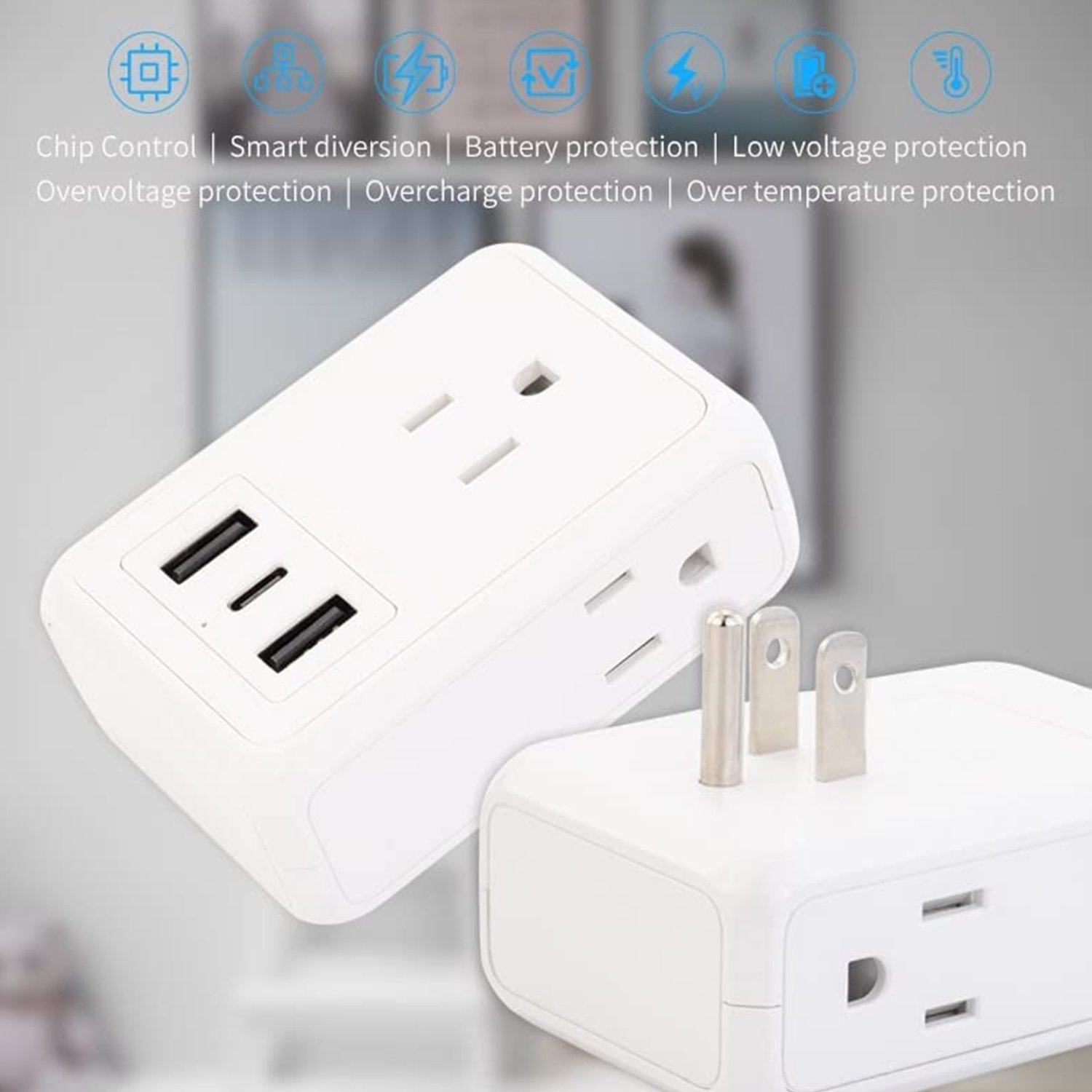 Design US Customizable One-to-Three Multi-Function Wall Socket 2USB+1Type-C Converter 250v 10a Single Power Expander Safety US
