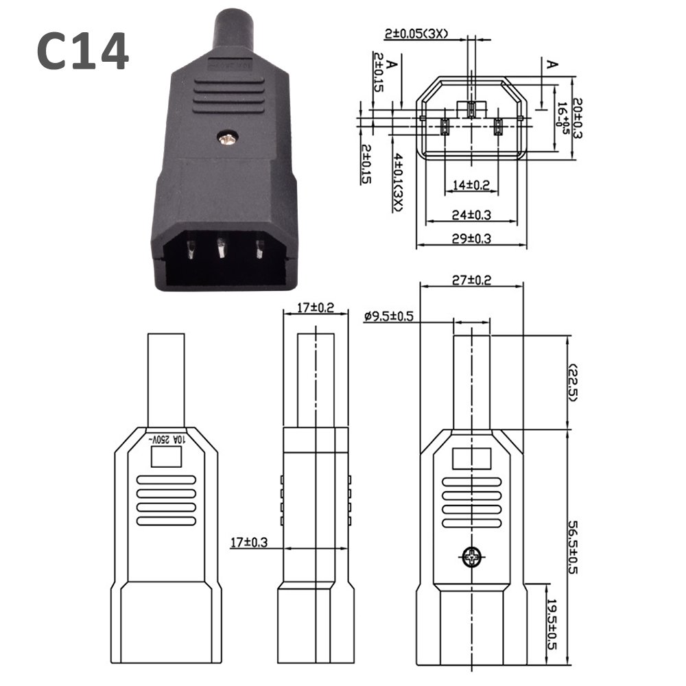 3pin 10A 250VAC AC IEC 320 C13 C14 Male Female Panel Mount AC Inlet Power Cord Adapter Plug and Socket Wiring Connector