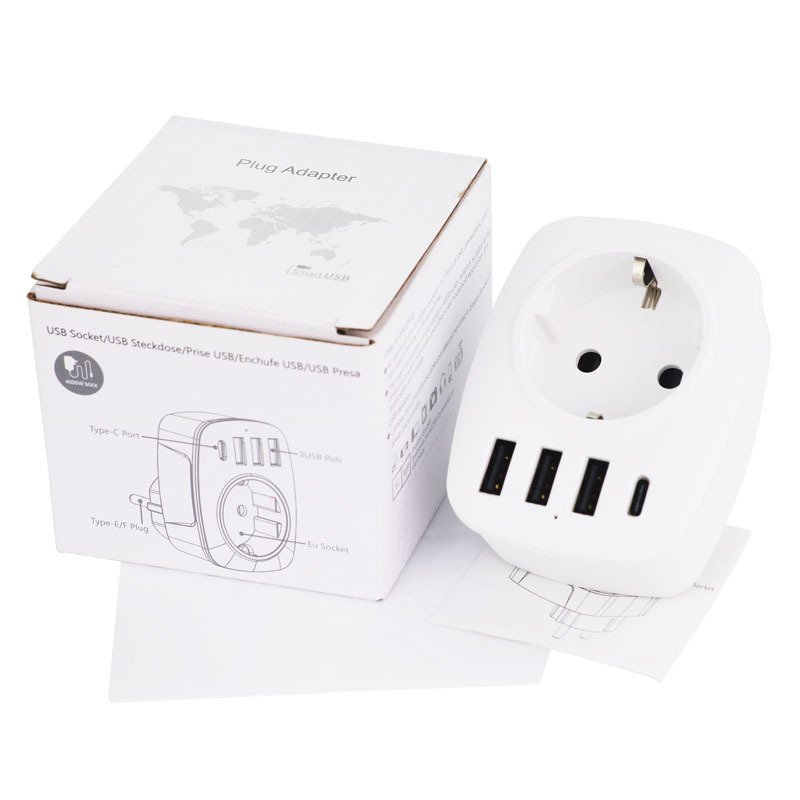 EU Extension USB 16A Socket Adapter 3.4A Type C 3 USB Germany Electrical Travel Adaptor Plug PC Customizable Outlet Power