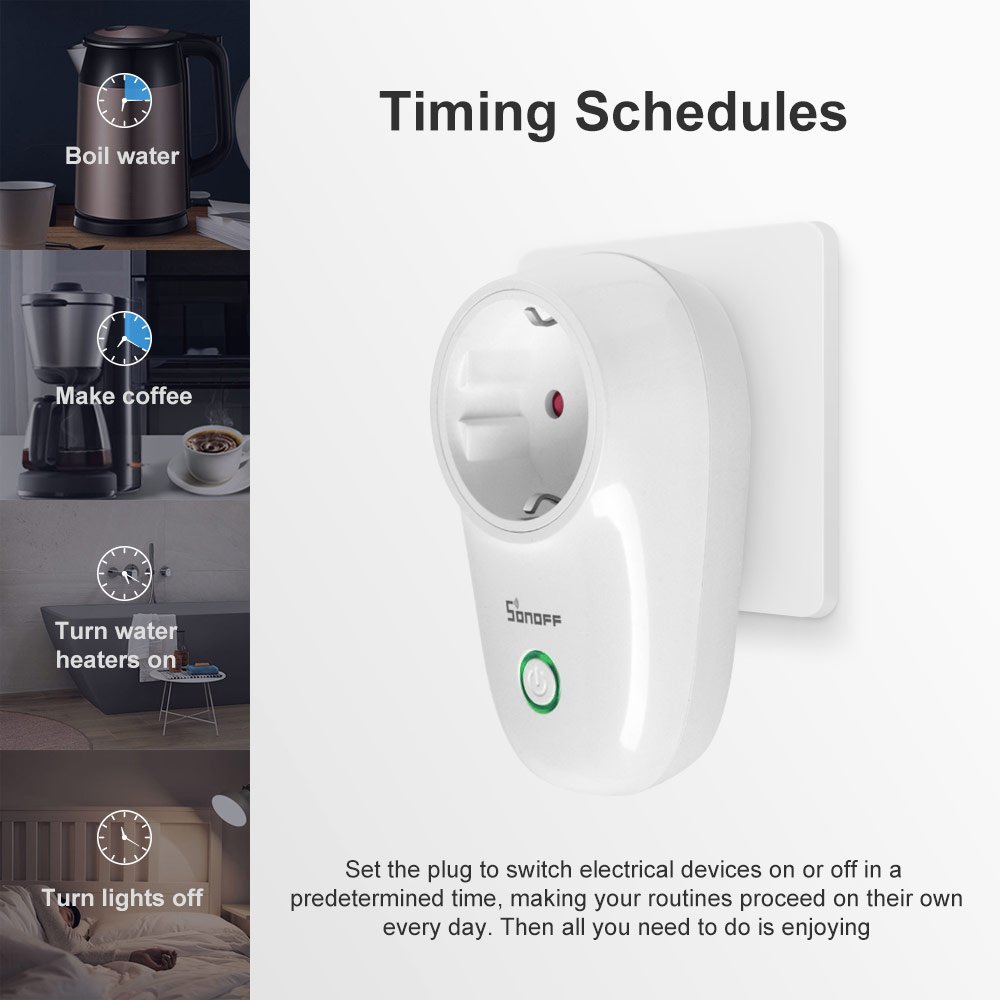 Sonoff S26E Smart WiFi Socket Wireless Remote Control EU Plug Alexa Compatible App-Controlled Power Devices from Anywhere