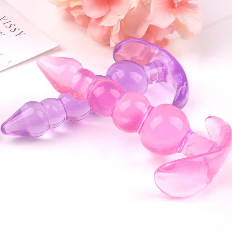 Wholesale Adult Sex Products TPE Material Five Beads Jelly Crystal Anal Plug Anal Anal Dilatation Device