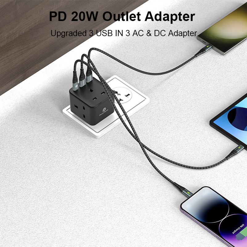 Phone Planet usb to usb c mulity devices plugs sockets CE/UKCA/BS1363 20w PD QC30w wall charger universal travel adapter