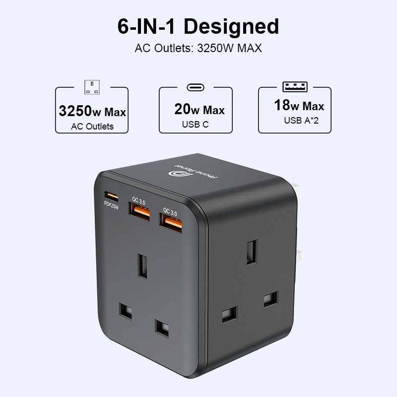 Phone Planet usb to usb c mulity devices plugs sockets CE/UKCA/BS1363 20w PD QC30w wall charger universal travel adapter