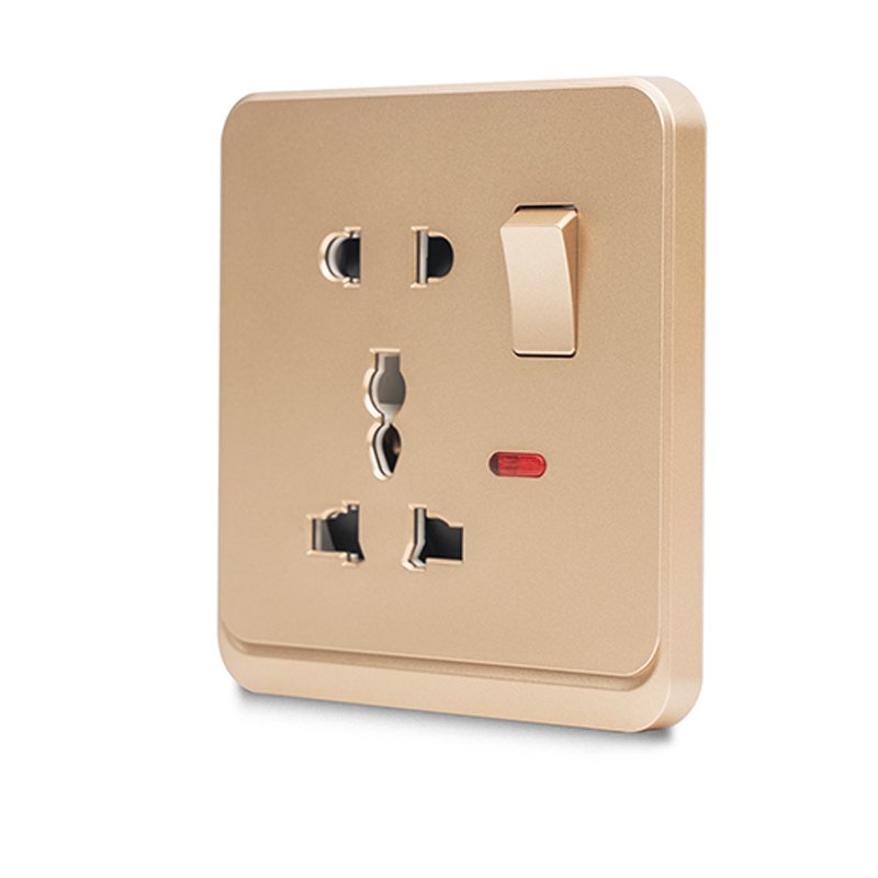 Abuk Ce Certificate 5 pin 16a golden plug and socket 1gang 1 way electrical power switch socket with neon