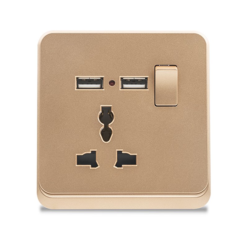 Abuk Ce Certificate 5 pin 16a golden plug and socket 1gang 1 way electrical power switch socket with neon