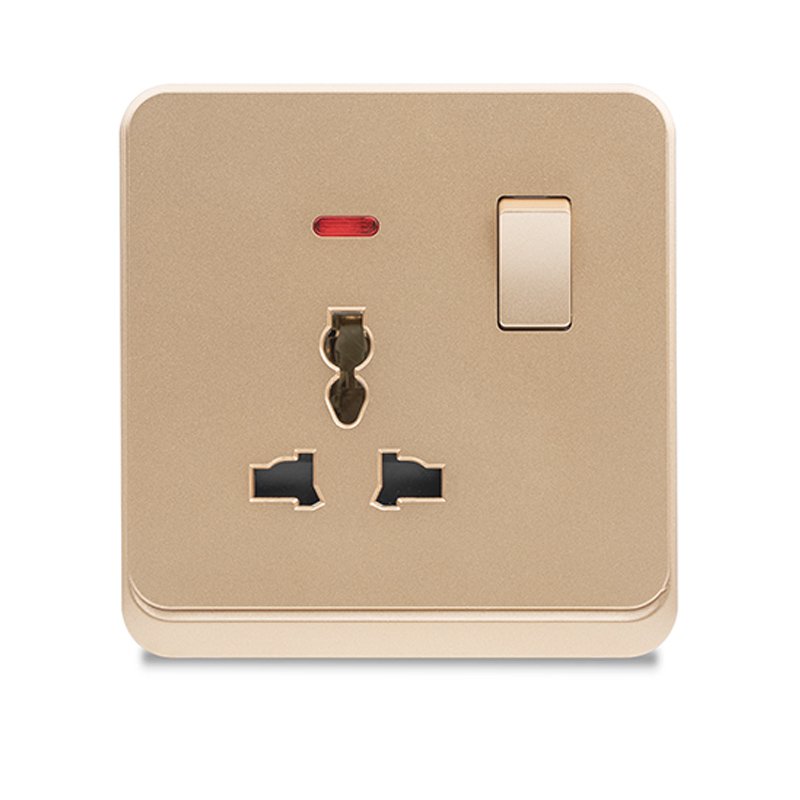 Abuk Ce Certificate 5 pin 16a golden plug and socket 1gang 1 way electrical power switch socket with neon