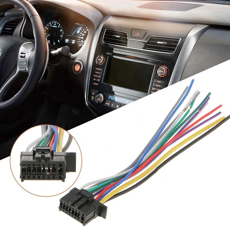 OEM Long 16 Pin black plug Auto Radio Line Connector Replacement Wiring Harness