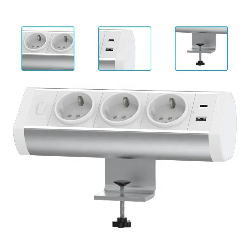 Custom Aluminum Alloy fast delivery smart design EU electrical plugs sockets clamp on conference table socket with usb port