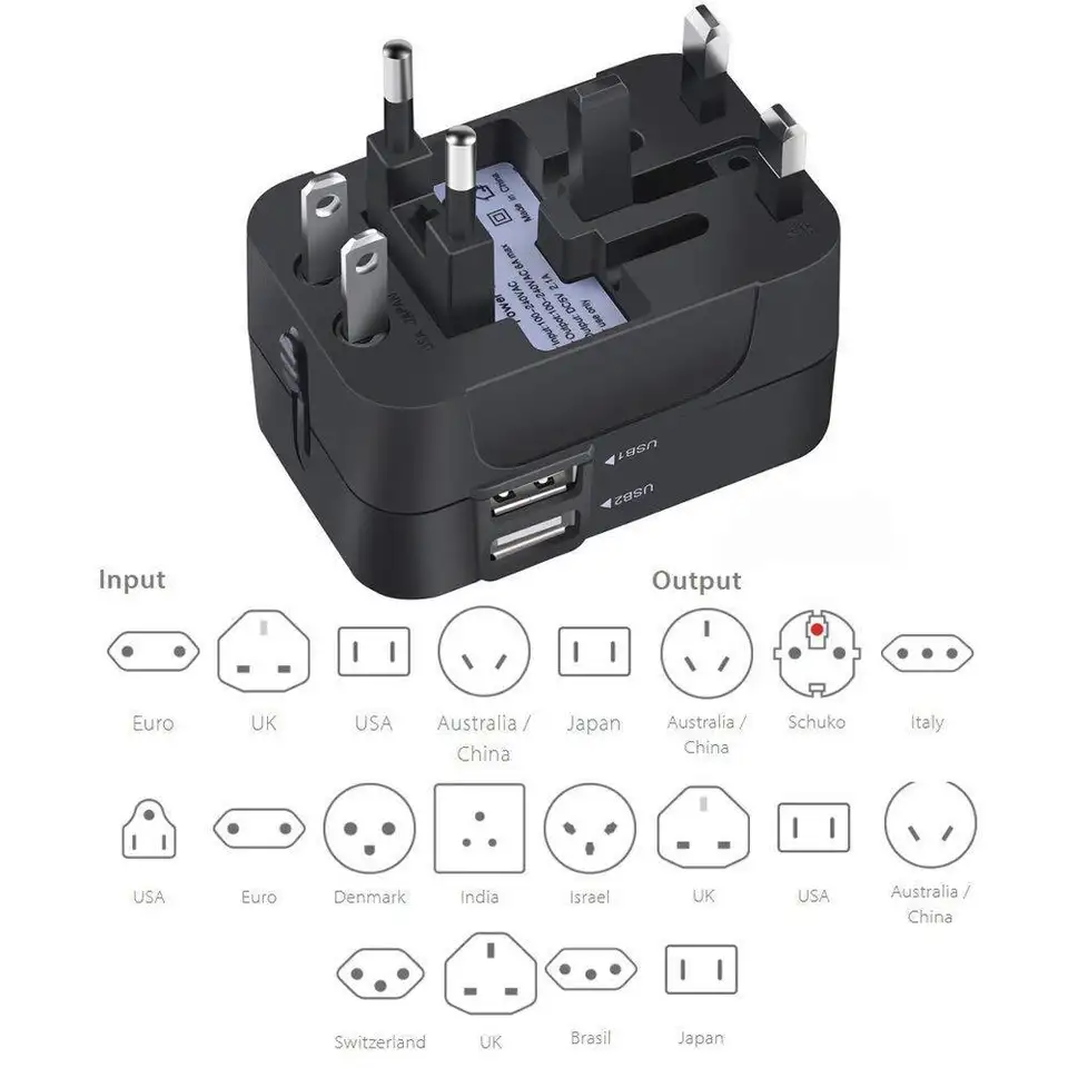2023Best Selling travel adapter with dual usb port universal adaptor with US EU UK plug adapter