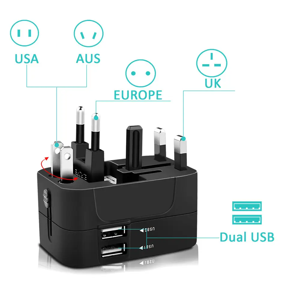 2023Best Selling travel adapter with dual usb port universal adaptor with US EU UK plug adapter