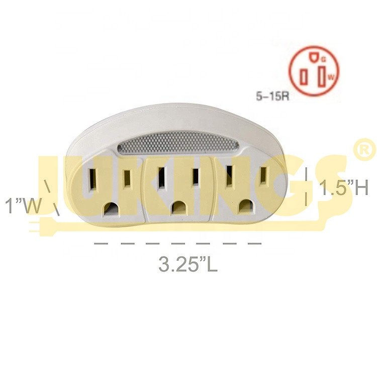 CETL Approved 3 Grounded Multi Outlet Adaptor Wall Plug Outdoor Appliance Outlet Extender Using with Nightlight for Indoor 15