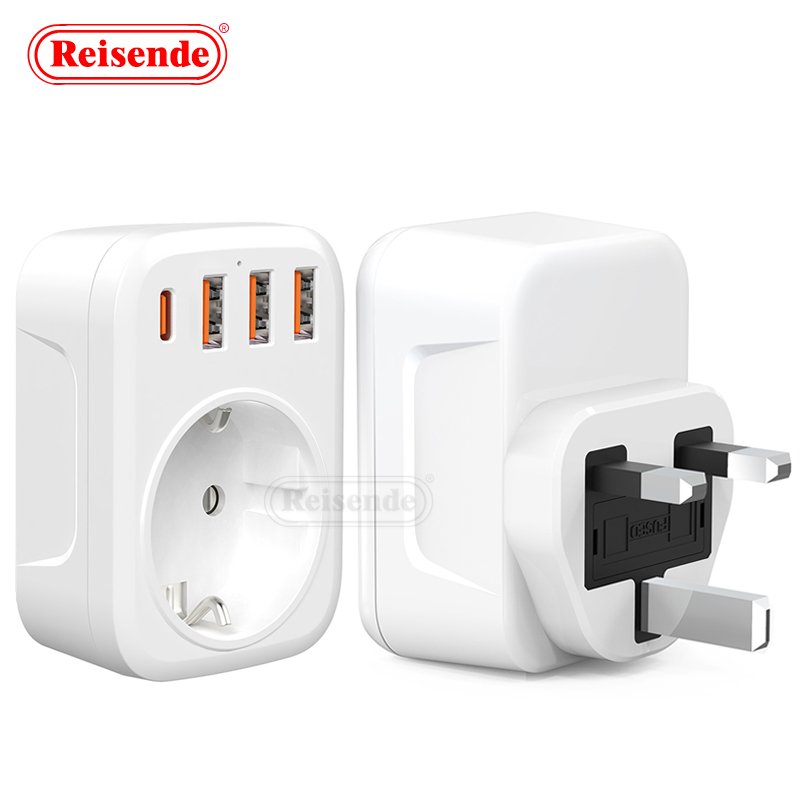 German-French Plug Converter 3 USB + 1 Type-C Multi-Extension Wall Socket UK Standard EU Plug 250V AC 16A Rated Current