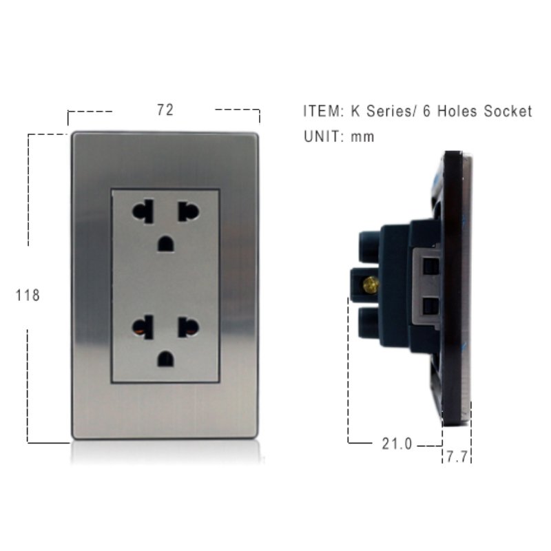 Stainless Steel Panel Electrical Parts Plugs And Sockets South American Double Multifunction 16A light Sockets
