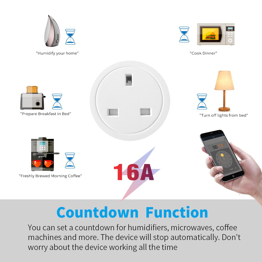 SIXWGH UK Standard Wifi Smart Plug Socket Smart Life APP Wireless Remote Control Power Monitor Timer Outlet Google Home Alexa