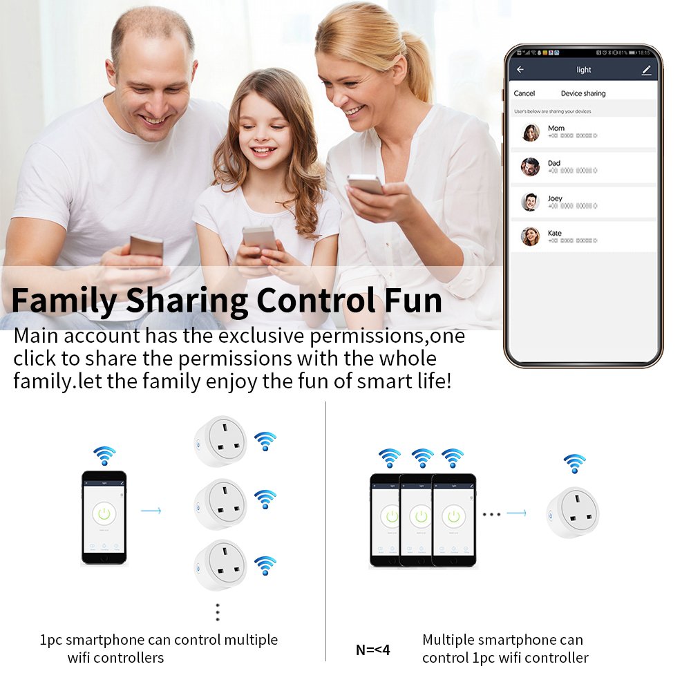 SIXWGH UK Standard Wifi Smart Plug Socket Smart Life APP Wireless Remote Control Power Monitor Timer Outlet Google Home Alexa