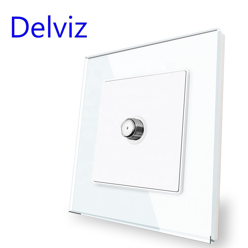 Delviz 86mm * 86mm White Crystal glass Panel, Plug jacks Electric power Outlet, Satellite interface Wall Socket