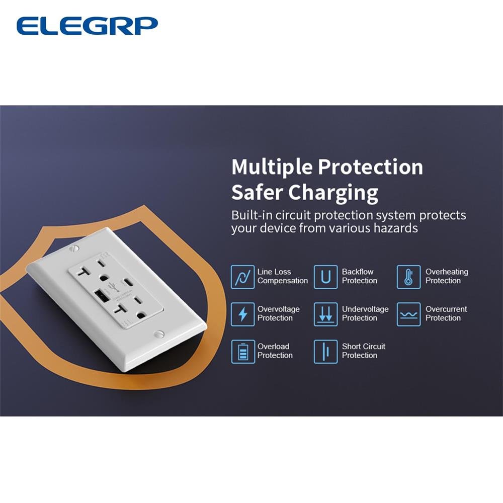 Local Stock 20A 5-20R In-wall Outlet 5.0A USB C&A FCC UL CUL quick charge usb c 25W usb wall plug