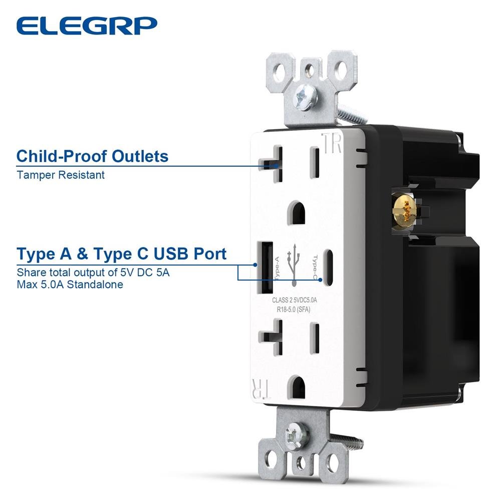 Local Stock 20A 5-20R In-wall Outlet 5.0A USB C&A FCC UL CUL quick charge usb c 25W usb wall plug