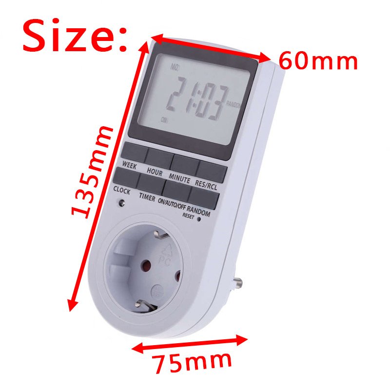 EU Plug Kitchen Timer Outlet 230V 7 Day 12/24 Hour Programmable Timing Socket