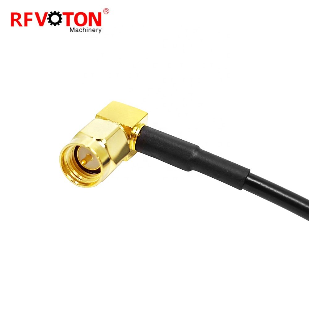 Online Wholesale 10CM RP SMA 90 degree right angle male plug to SMA male plug for RG174 pigtail coaxial cable