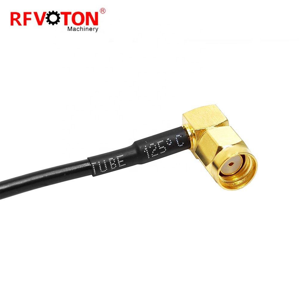 Online Wholesale 10CM RP SMA 90 degree right angle male plug to SMA male plug for RG174 pigtail coaxial cable