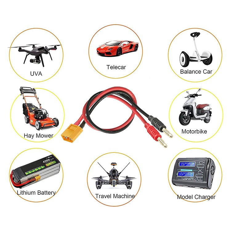 14AWG XT60 Male Plug to 4mm Banana Connector Cable for RC Lipo Battery Charge FPV Drone