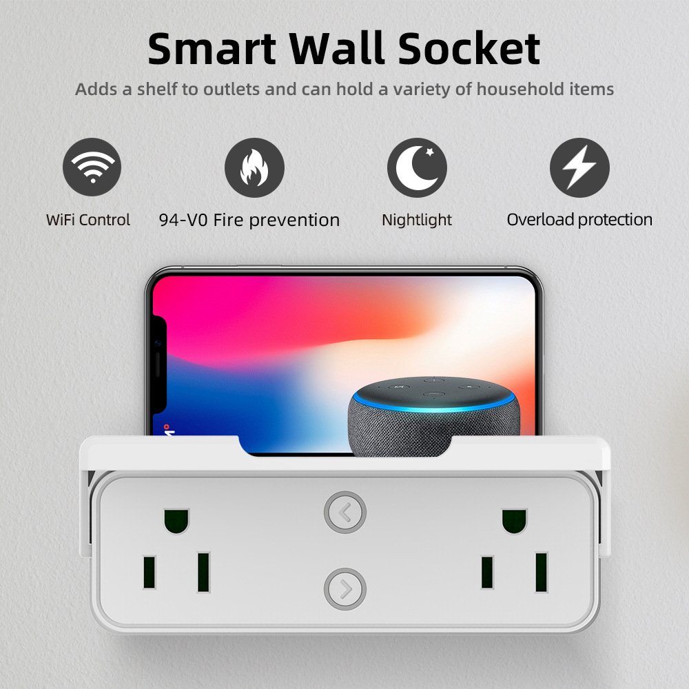 US Standard 10A TUYA Smart Control Double Plug Socket Alexa Voice Control Wifi Smart Socket