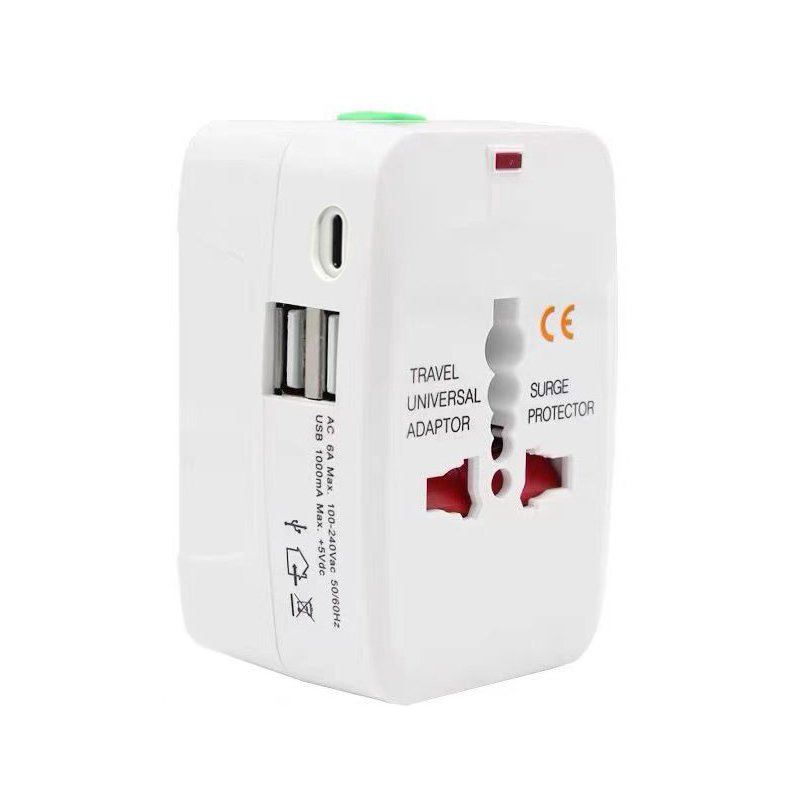 Global Travel Multifunctional Adapter 2 USB+Type-C Universal Plug Socket 2A Safety Conversion Socket OEM Customization Rated CN