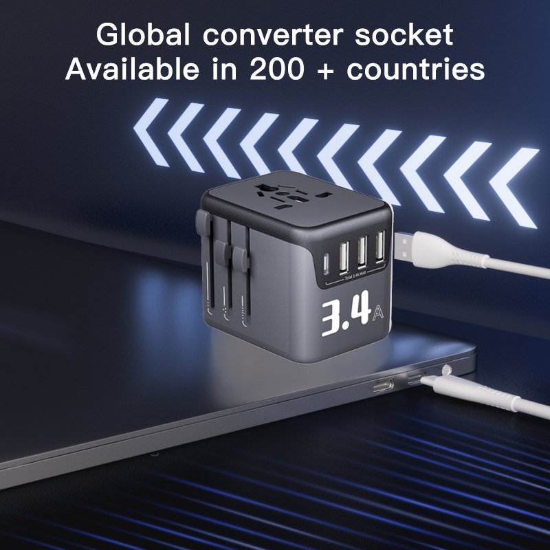 International converter Plug Port 3.4A 3U+1C AU US UK EU World AC Power Universal Travel Adapter Charger