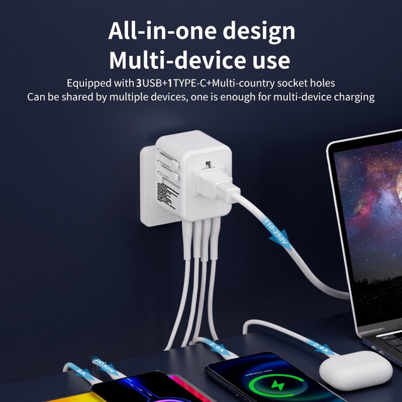 International converter Plug Port 3.4A 3U+1C AU US UK EU World AC Power Universal Travel Adapter Charger