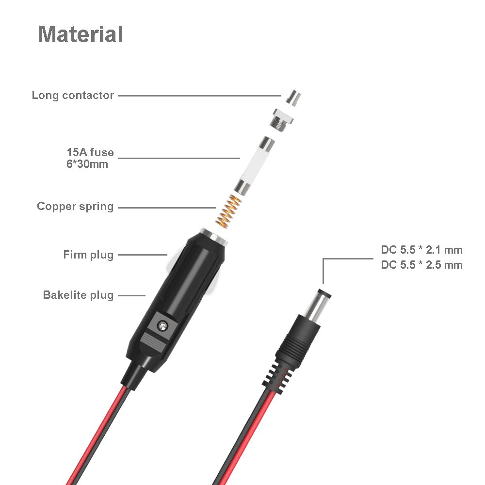 12V Car Cigarette Lighter Plug to DC Power Adapter Cable for Car Electronic Appliances