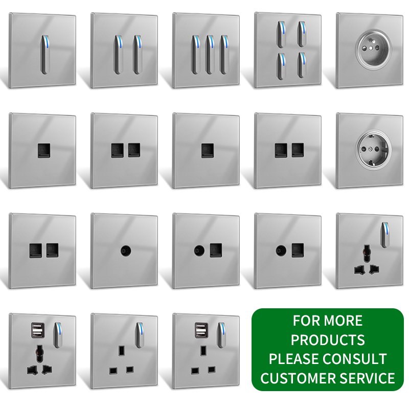 86 Type Switch Socket Black Tempered Glass Panel Piano Key 16A Air Conditioning Plug