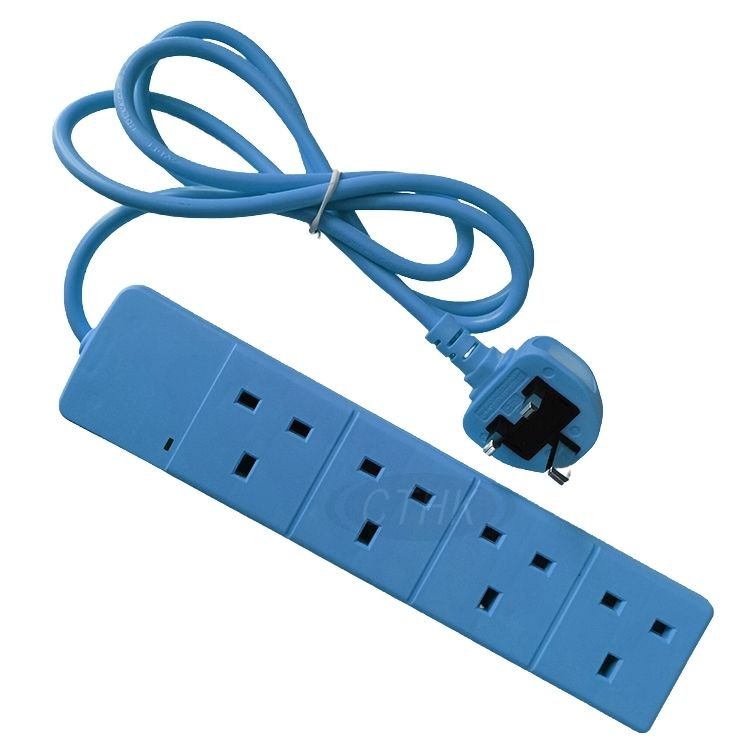 Colorful Electric Extension Lead 4 Gang 2 Metre | 2m Long Cable | UK Plug 3 Pin Socket Outlet | Wall Mountable