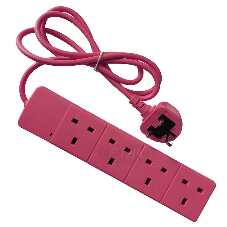 Colorful Electric Extension Lead 4 Gang 2 Metre | 2m Long Cable | UK Plug 3 Pin Socket Outlet | Wall Mountable
