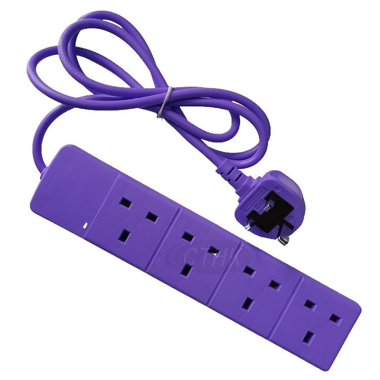 Colorful Electric Extension Lead 4 Gang 2 Metre | 2m Long Cable | UK Plug 3 Pin Socket Outlet | Wall Mountable