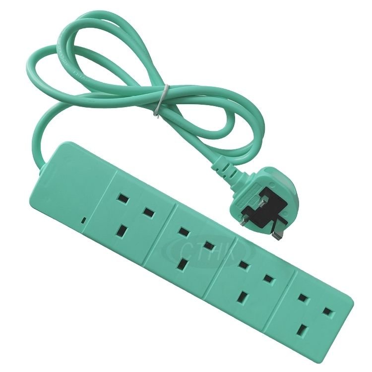 Colorful Electric Extension Lead 4 Gang 2 Metre | 2m Long Cable | UK Plug 3 Pin Socket Outlet | Wall Mountable