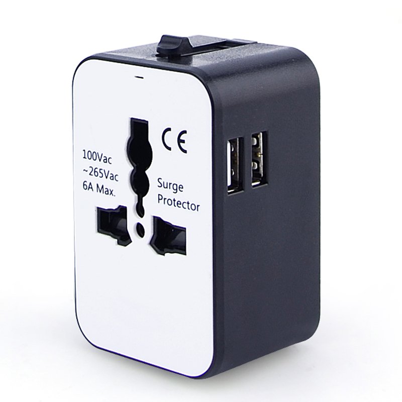 International Universal All in One Worldwide Travel Adapter Wall Charger AC Power Plug Adapter with Dual USB Charging Ports