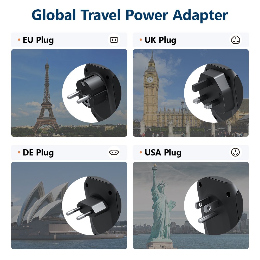 Global Travel Power Adapter All in 1 Charge for 5 Devices 4 kinds of conversion Plug Suitable for Multiple countries