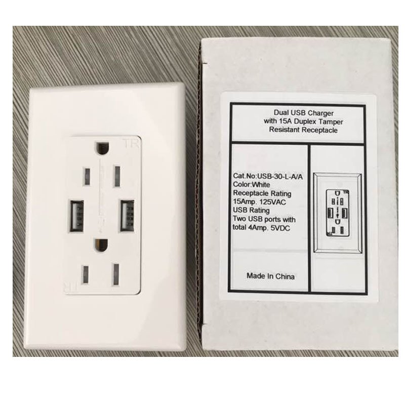 Promotion Usb Wall Outlet Charger,15a Duplex Tamper resistant Receptacles Plug,Electrical Charging Power Outlet With Usb Ports