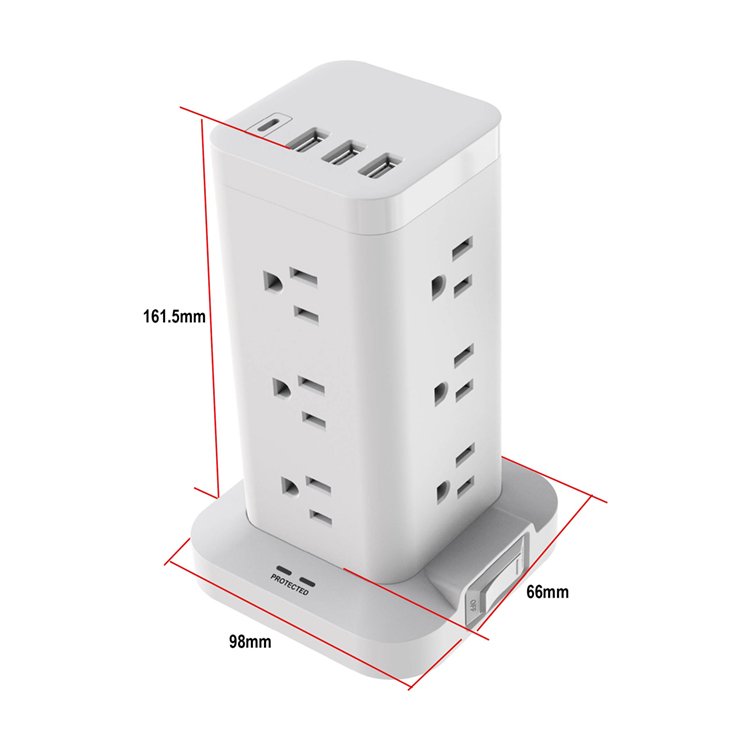 15 amp socket tower extension cord with usb power strip 12-outlet america canada 3 pin plug