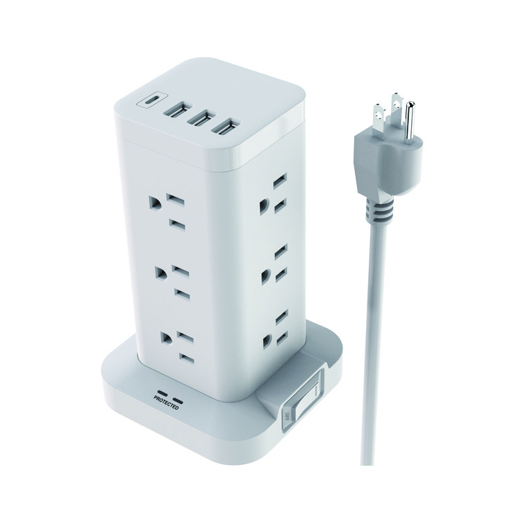 15 amp socket tower extension cord with usb power strip 12-outlet america canada 3 pin plug