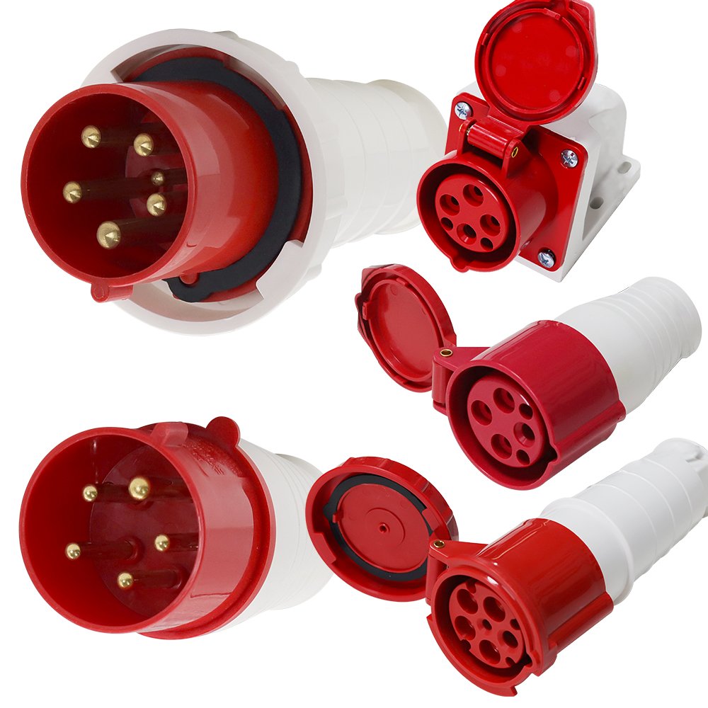 32 Amp Electrical Waterproof Industrial Plug and Socket AC Power Socket with Fuse IP 44 3 Pin 4 Pin 5 Pin Commercial IP44 / IP67
