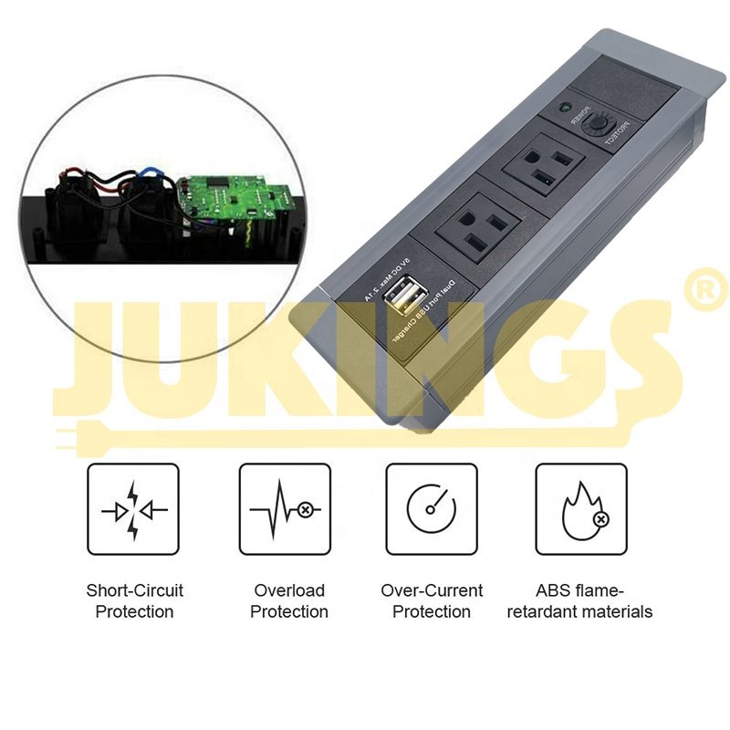 USA Flat Desktop Recessed Electrical Socket USB Multi-Ac Outlet 125V Rated Voltage 15A Rated Socket OEM Available