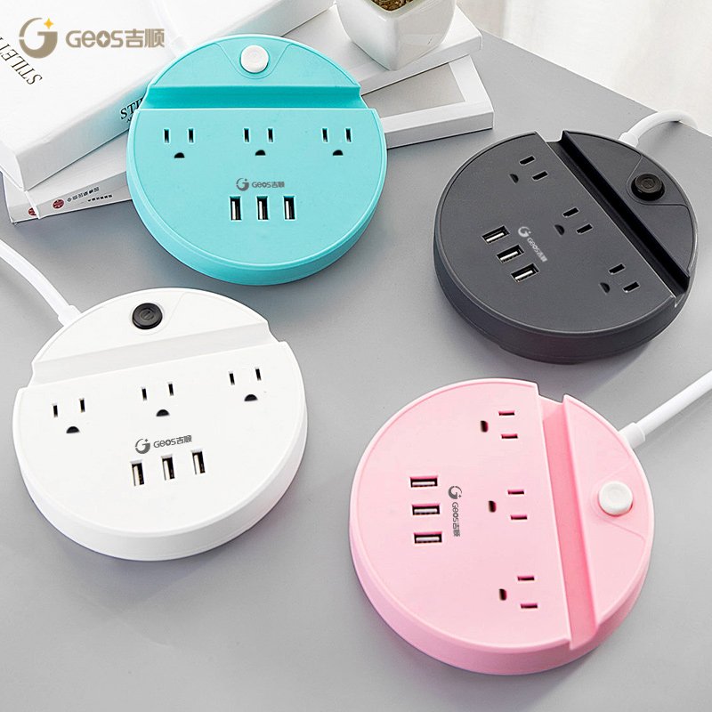 American Standard Flat Plug Power Strip 3 Way Outlets Phone Holder Socket 0.8M Extension Cord Extension Socket With Usb Ports
