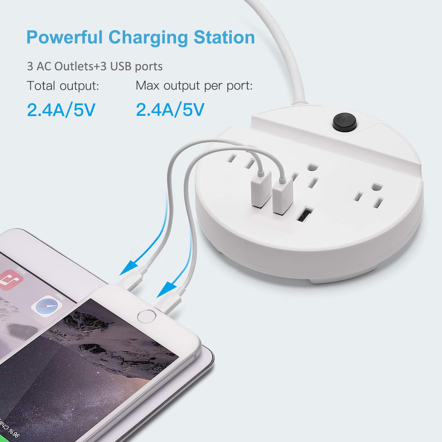 American Standard Flat Plug Power Strip 3 Way Outlets Phone Holder Socket 0.8M Extension Cord Extension Socket With Usb Ports