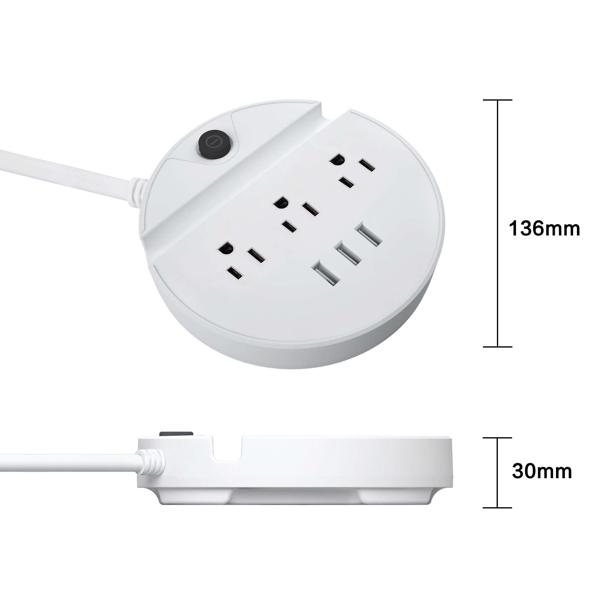 American Standard Flat Plug Power Strip 3 Way Outlets Phone Holder Socket 0.8M Extension Cord Extension Socket With Usb Ports