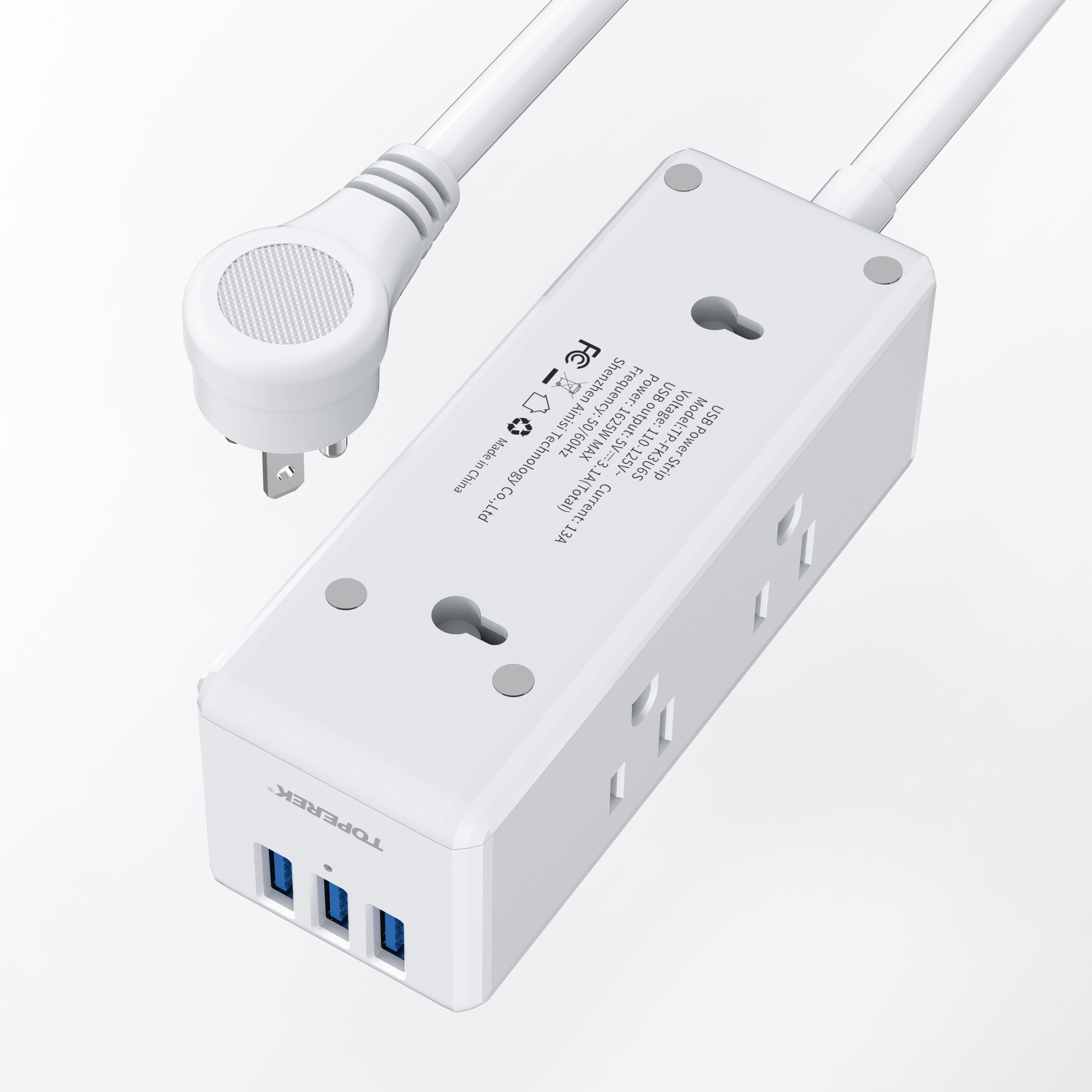 TOPEREK America Plug Socket AC Outlet 6 Way USB Power Strip OEM From Shenzhen Manufacture