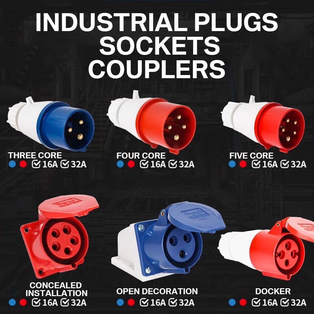 OEM Industrial Watertight Connector 16A 32A 63A Power Supply Airline Plugs Exposed and Concealed Sockets 3 4 5Pins Plug