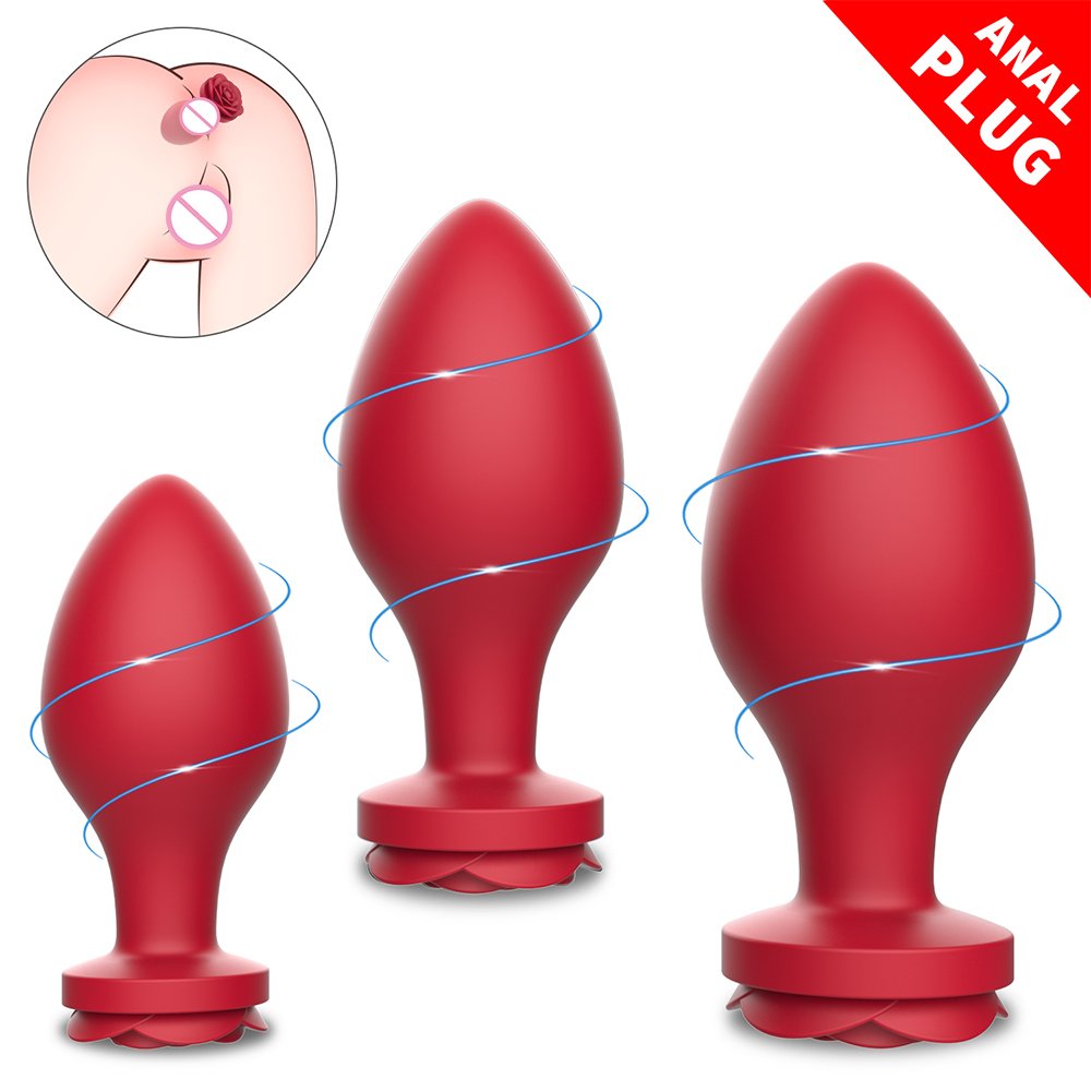 S-HANDE Rosa 3pcs/set RED silicone sextoy rose anal plug toy set Black rose sex toy anal butt plugs rose sex toys for women