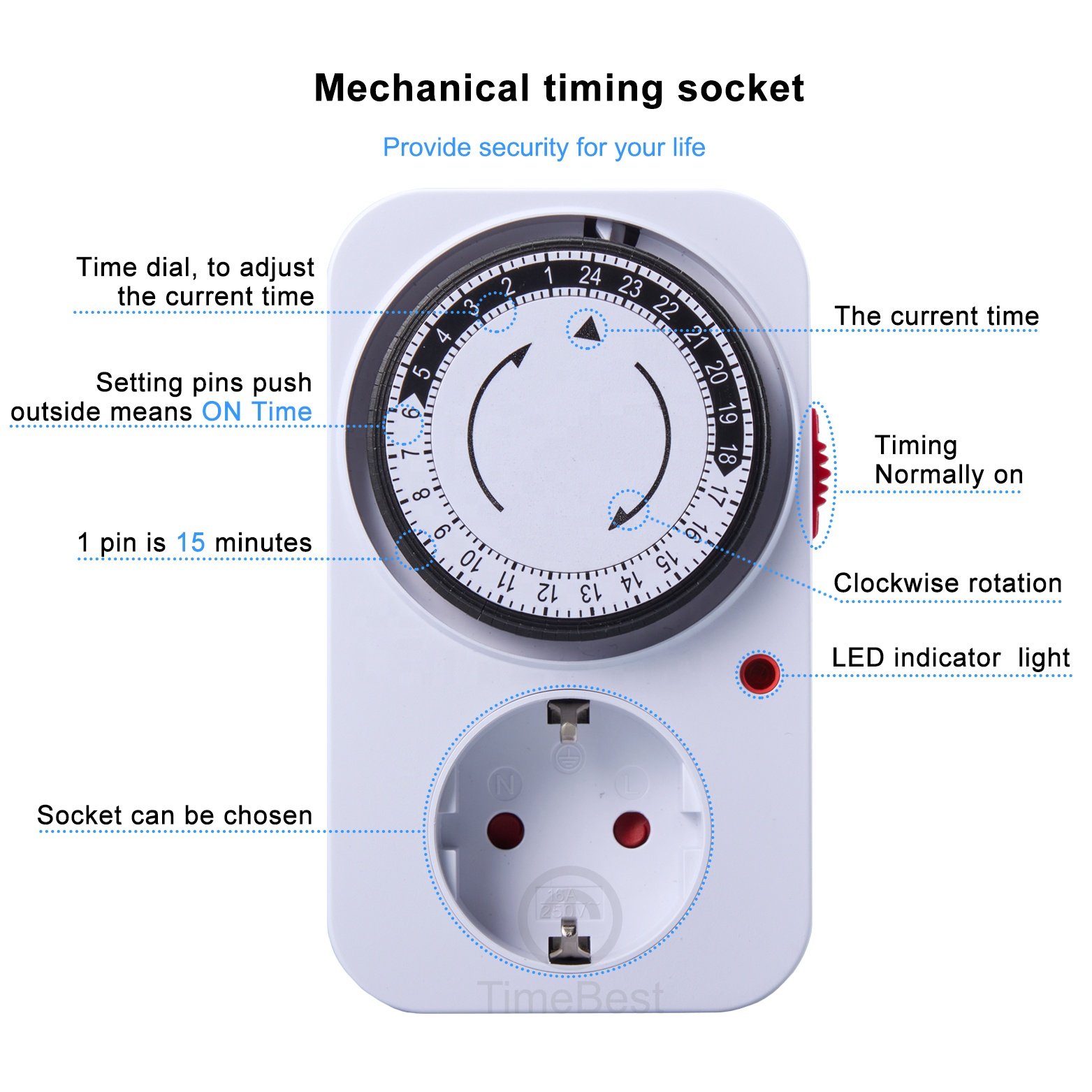 CE Mechanical Plug Timer 12V Power Seconds 24h Timer Switch 6V